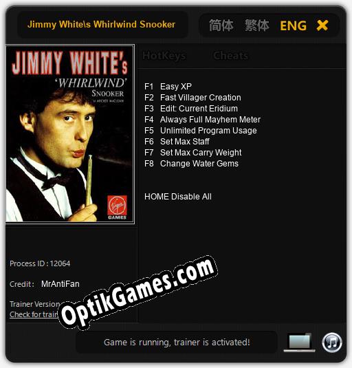 Jimmy Whites Whirlwind Snooker: Cheats, Trainer +8 [MrAntiFan]