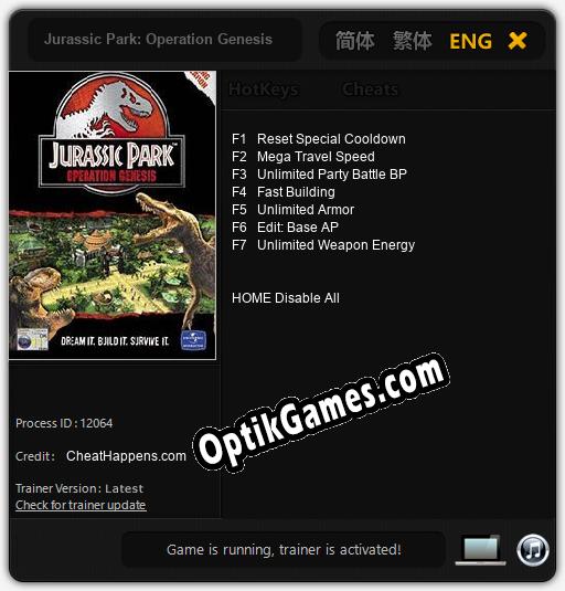 Jurassic Park: Operation Genesis: TRAINER AND CHEATS (V1.0.8)
