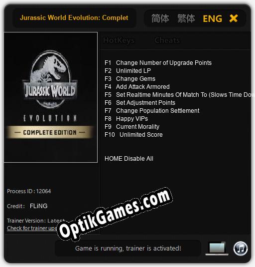 Jurassic World Evolution: Complete Edition: TRAINER AND CHEATS (V1.0.62)