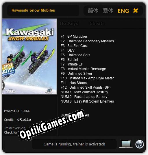 Kawasaki Snow Mobiles: TRAINER AND CHEATS (V1.0.17)