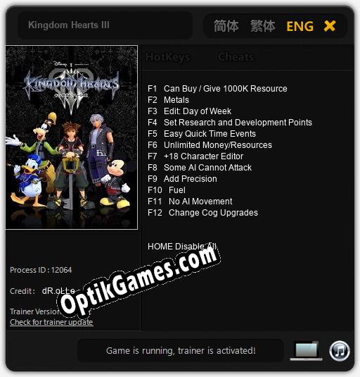 Kingdom Hearts III: Cheats, Trainer +12 [dR.oLLe]