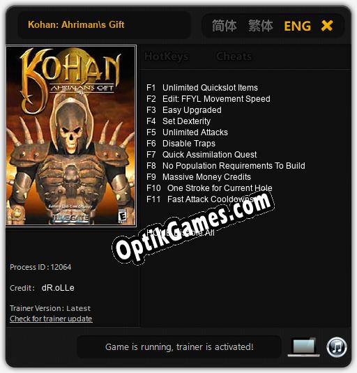 Trainer for Kohan: Ahrimans Gift [v1.0.8]