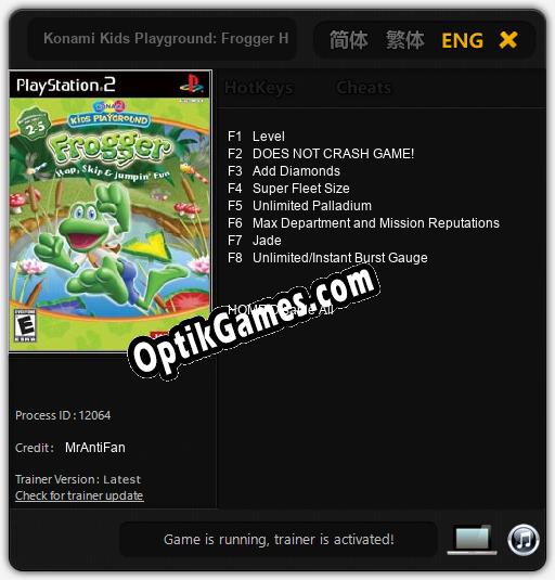 Trainer for Konami Kids Playground: Frogger Hop, Skip & Jumpin Fun [v1.0.6]