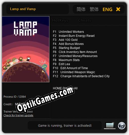 Lamp and Vamp: TRAINER AND CHEATS (V1.0.75)