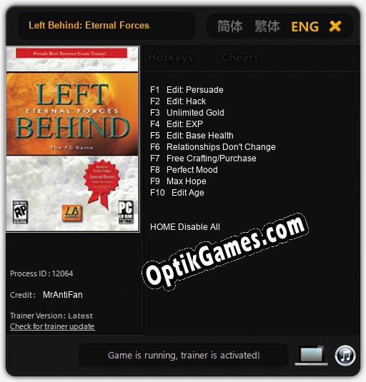 Left Behind: Eternal Forces: Trainer +10 [v1.8]