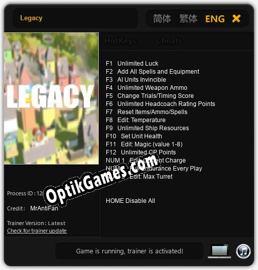 Legacy: TRAINER AND CHEATS (V1.0.36)