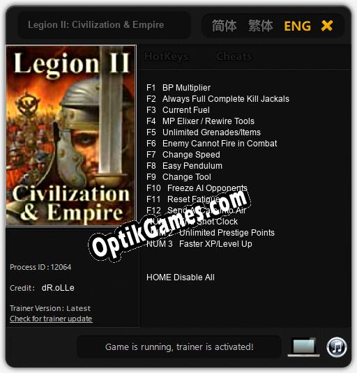 Legion II: Civilization & Empire: TRAINER AND CHEATS (V1.0.45)