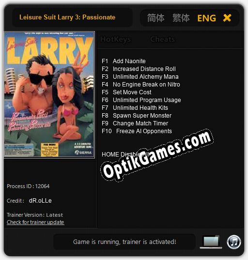 Trainer for Leisure Suit Larry 3: Passionate Patti in Pursuit of the Pulsating Pectorals! [v1.0.4]