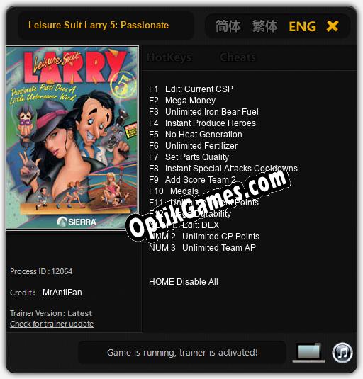Leisure Suit Larry 5: Passionate Patti Does a Little Undercover Work: TRAINER AND CHEATS (V1.0.2)