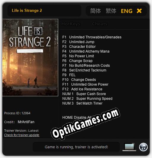 Trainer for Life is Strange 2 [v1.0.3]