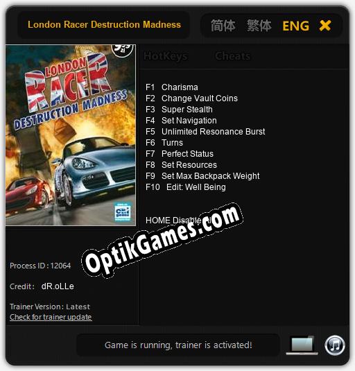 London Racer Destruction Madness: TRAINER AND CHEATS (V1.0.70)