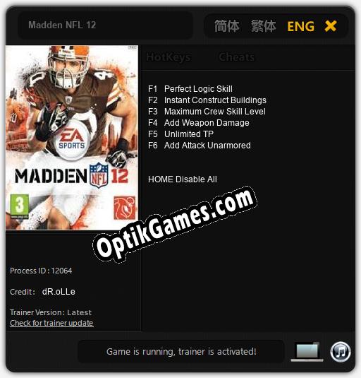 Madden NFL 12: Trainer +6 [v1.8]