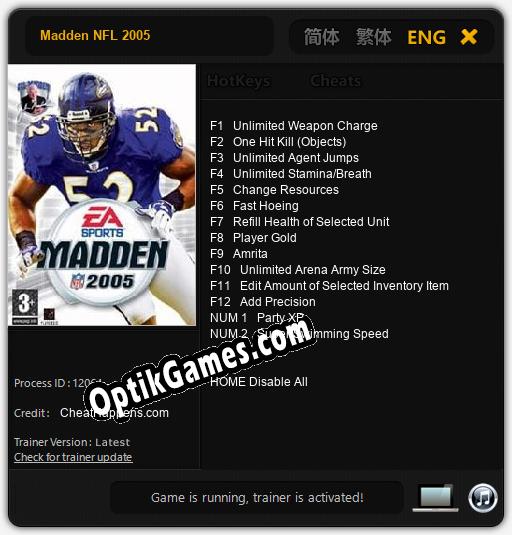 Madden NFL 2005: TRAINER AND CHEATS (V1.0.38)