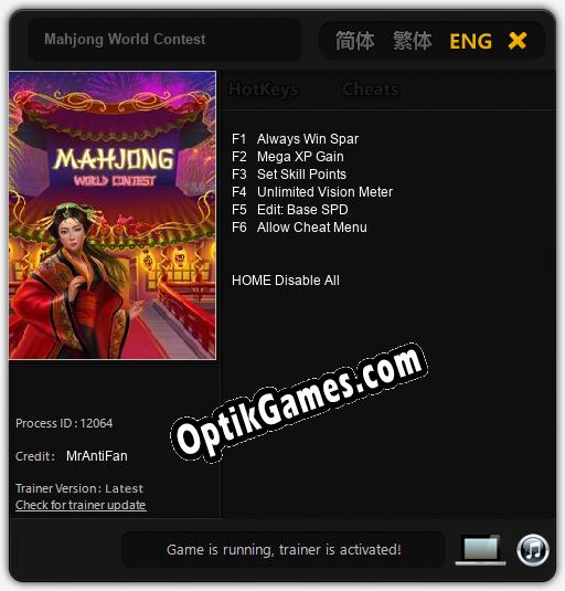 Mahjong World Contest: Cheats, Trainer +6 [MrAntiFan]