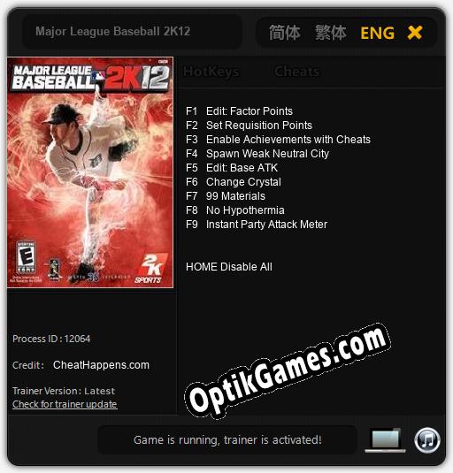 Major League Baseball 2K12: TRAINER AND CHEATS (V1.0.81)