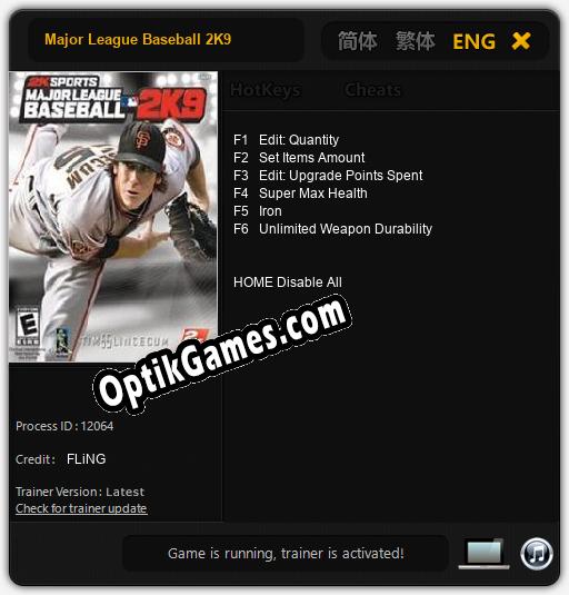 Major League Baseball 2K9: TRAINER AND CHEATS (V1.0.29)