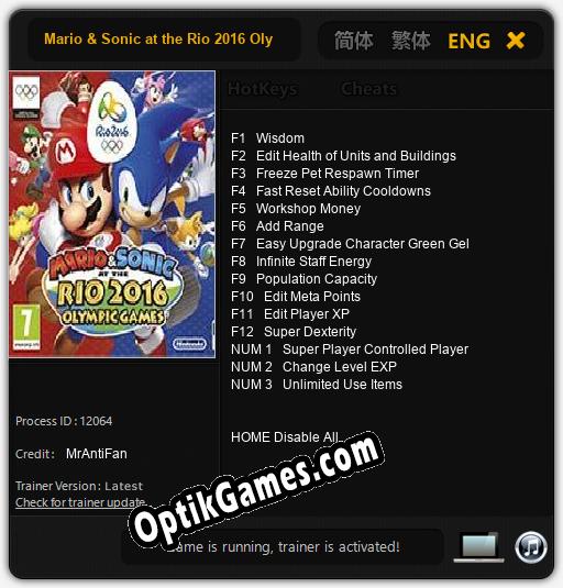 Mario & Sonic at the Rio 2016 Olympic Games: Trainer +15 [v1.6]