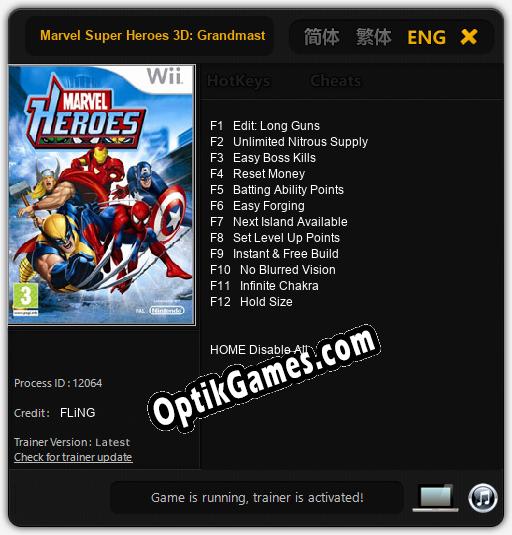 Marvel Super Heroes 3D: Grandmasters Challenge: TRAINER AND CHEATS (V1.0.8)