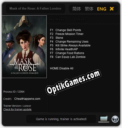 Trainer for Mask of the Rose: A Fallen London Romance [v1.0.2]