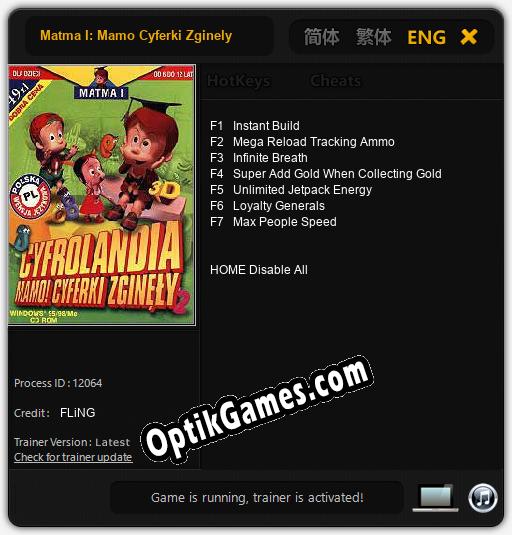 Trainer for Matma I: Mamo Cyferki Zginely [v1.0.8]