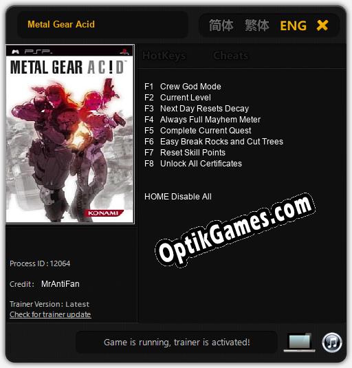 Metal Gear Acid: Cheats, Trainer +8 [MrAntiFan]