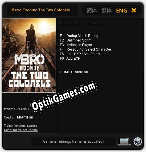 Metro Exodus: The Two Colonels: Trainer +6 [v1.8]