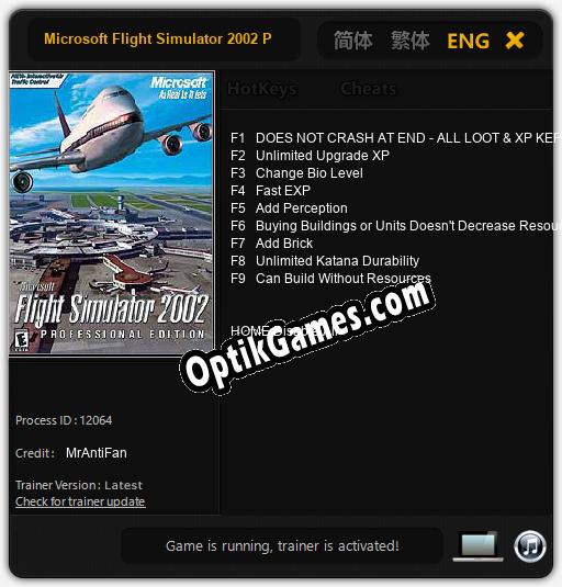 Microsoft Flight Simulator 2002 Professional Edition: TRAINER AND CHEATS (V1.0.31)