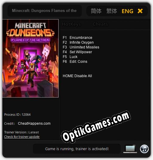 Trainer for Minecraft: Dungeons Flames of the Nether [v1.0.5]