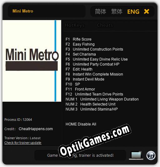 Trainer for Mini Metro [v1.0.8]