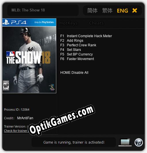 MLB: The Show 18: TRAINER AND CHEATS (V1.0.83)