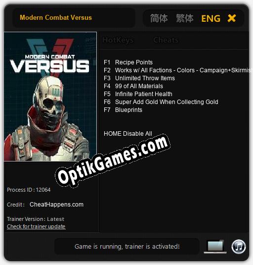 Modern Combat Versus: TRAINER AND CHEATS (V1.0.14)