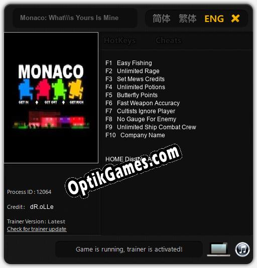 Monaco: Whats Yours Is Mine: TRAINER AND CHEATS (V1.0.46)