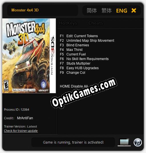 Monster 4x4 3D: Cheats, Trainer +9 [MrAntiFan]