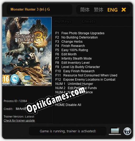 Monster Hunter 3 (tri-) G: Cheats, Trainer +15 [MrAntiFan]