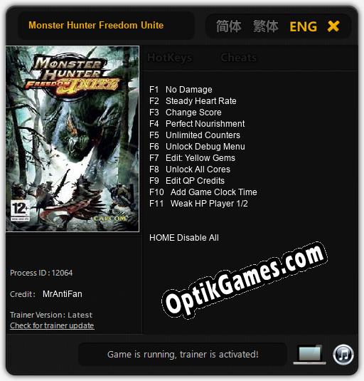 Monster Hunter Freedom Unite: Trainer +11 [v1.1]