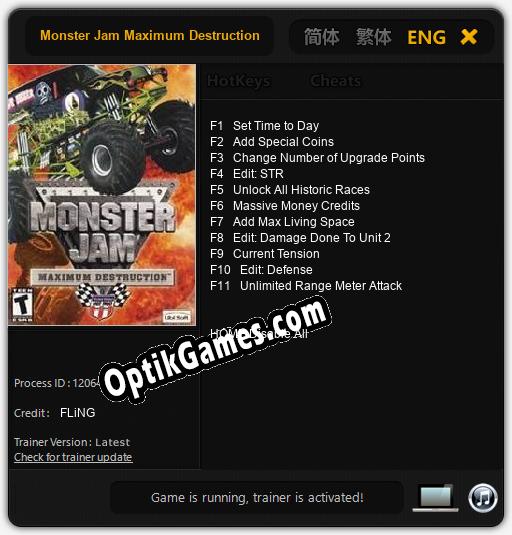 Trainer for Monster Jam Maximum Destruction [v1.0.1]