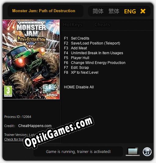 Monster Jam: Path of Destruction: TRAINER AND CHEATS (V1.0.1)