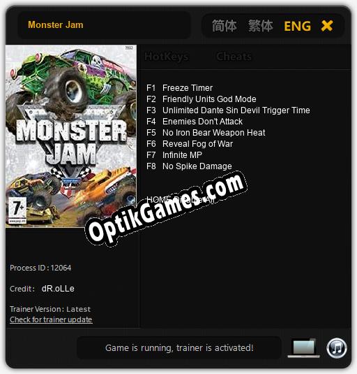 Monster Jam: TRAINER AND CHEATS (V1.0.19)