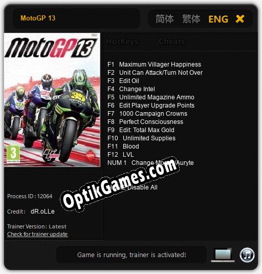 MotoGP 13: Trainer +13 [v1.3]