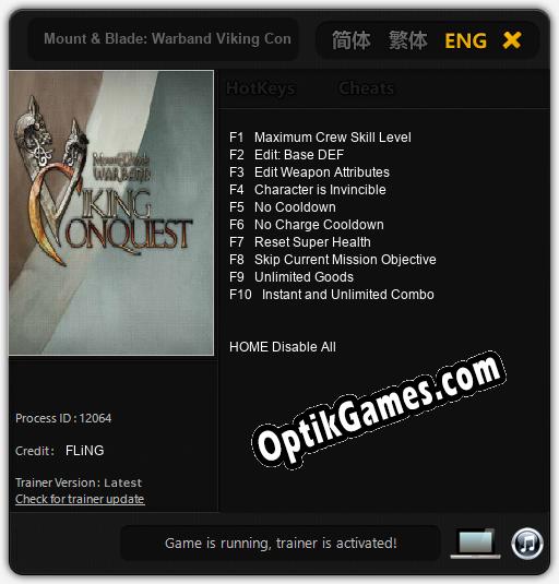 Trainer for Mount & Blade: Warband Viking Conquest [v1.0.9]