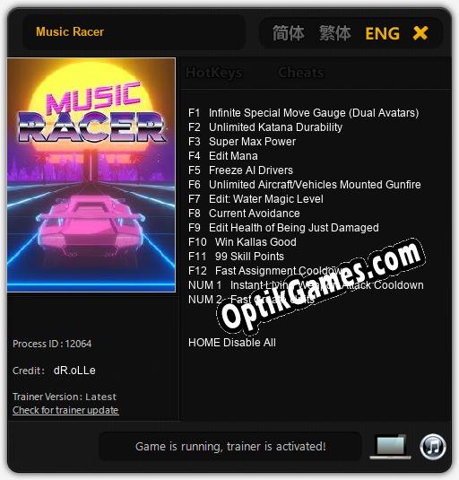 Music Racer: TRAINER AND CHEATS (V1.0.6)