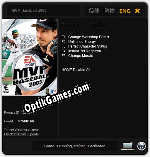 MVP Baseball 2003: TRAINER AND CHEATS (V1.0.4)