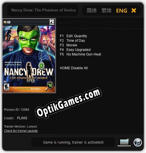 Nancy Drew: The Phantom of Venice: TRAINER AND CHEATS (V1.0.43)