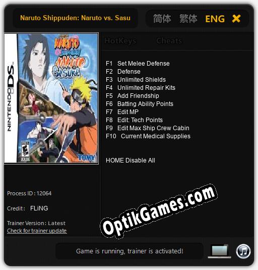 Naruto Shippuden: Naruto vs. Sasuke: Cheats, Trainer +10 [FLiNG]