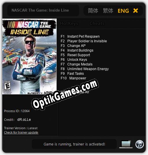 Trainer for NASCAR The Game: Inside Line [v1.0.7]