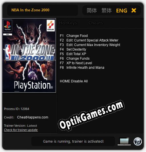 NBA In the Zone 2000: Cheats, Trainer +8 [CheatHappens.com]