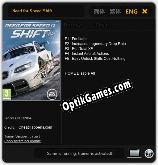 Trainer for Need for Speed Shift [v1.0.8]