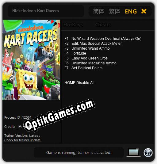 Trainer for Nickelodeon Kart Racers [v1.0.6]