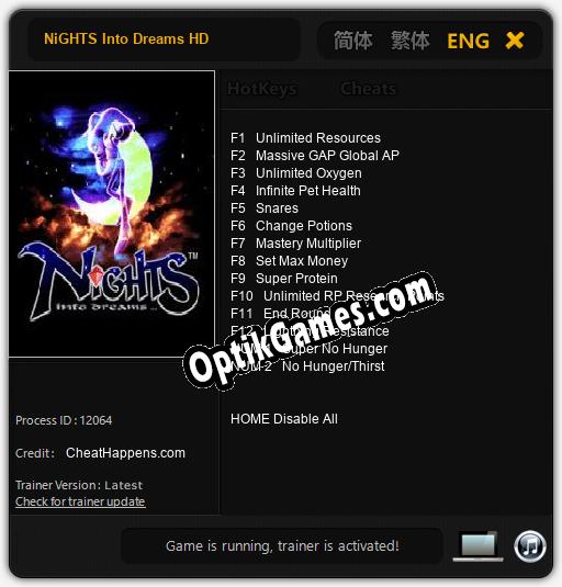 NiGHTS Into Dreams HD: TRAINER AND CHEATS (V1.0.94)