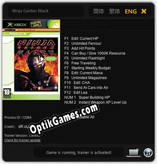 Ninja Gaiden Black: TRAINER AND CHEATS (V1.0.66)